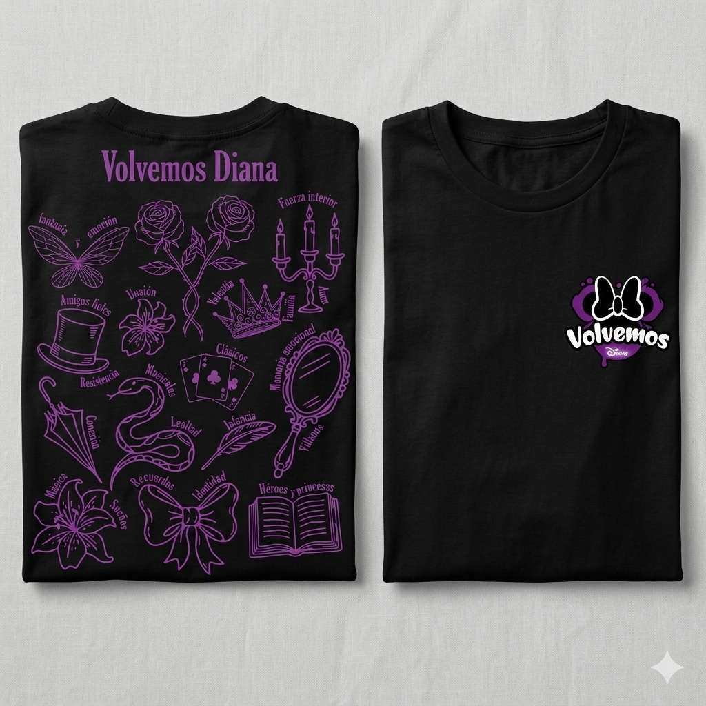 Pack de presentación camiseta oficial musical Volvemos Diana color negro.