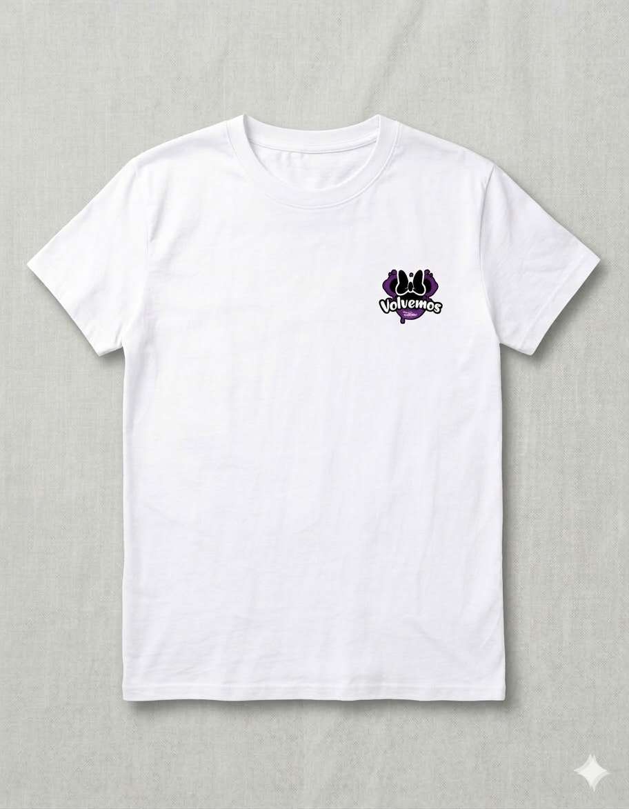 Camiseta blanca frontal merchandising oficial musical Volvemos Diana logotipo pecho.